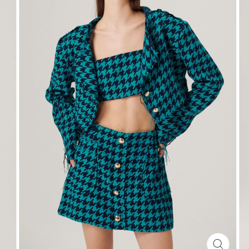Storets 3 piece houndstooth tweed skirt crop top jacket set